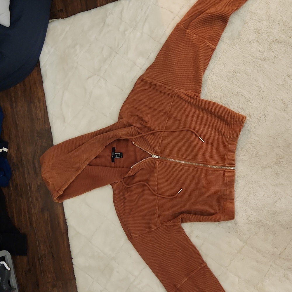 Forever21 cropped waffle full zip sweatshirt